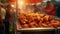 meat on the chicken wing food stall or food truck at a local festival, AI Generated