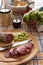 Meat chopping board of traditional Italian salami