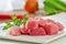 Meat cubes, raw red meat