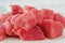 Meat cubes, raw red meat