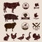 Meat cuts, butcher retro emblems and labels set