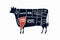 Meat cuts. Diagrams for butcher shop. Scheme of beef. Animal silhouette beef.