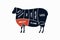Meat cuts. Diagrams for butcher shop. Scheme of lamb. Animal silhouette lamb.