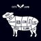 Meat cuts - lamb. Diagrams for butcher shop. Scheme of lamb. Animal silhouette lamb. Guide for cutting