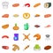 Meat delicacy icons set, cartoon style