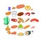 Meat delicacy icons set, cartoon style