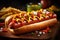 meat dog fat sauce food fast hot background sausage bread american. Generative AI.