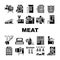 Meat Factory Production Equipment Icons Set Vector