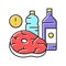 meat, fat oil unhealthy products for gout disease color icon vector illustration