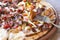 Meat feast Barbecue pizza with a topping of pepperoni, sausage,