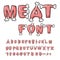 Meat font. Steak on bone alphabet. Pork alphabet. Beef letters.