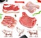 Meat food. Beef, pork, chicken legs. 3d vector realistic set