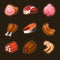 Meat food icons set