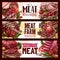 Meat, fresh cut of beef and pork sketch banner set