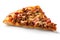Meat Lovers Pizza Slice On A White Background. Generative AI