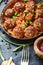 Meat meatballs and asparagus beans