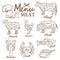 Meat menu. Set of butcher shop labels