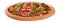 Meat pizza with salami, smoked chicken, prosciutto, pelati tomato sauce, mozzarella ang greens