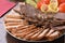 Meat plate. Gourmet closeup, delicious food, sliced meat