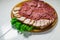 Meat plate set with salami, bacon, hamon