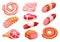 Meat product watercolor drawing set with sausage