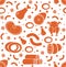 Meat products seamless pattern, flat style. Meats and sausage endless background, texture. Vector illustration