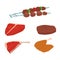 Meat products set of cartoon delicious barbecue kebab variety delicious gourmet meal and animal assortment slice lamb