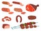 Meat products set of cartoon delicious barbecue kebab variety delicious gourmet meal and animal assortment slice lamb