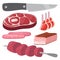 Meat products set of cartoon gourmet meal slice lamb cooked vector illustration