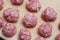 Meat Raw Balls from Raw Beef force-meat on a Chopping board. close Up.