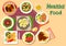 Meat and salad dishes icon for healthy food design