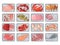 Meat and Seafood Packaging with Chicken, Shrimps, Salmon, Forced Meat, Beef and Sausage in Plastic Serving Tray Big