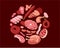 Meat set illustration. Fresh meat and boiled sausage, salami and chicken, bacon, raw sliced pork tenderloin and cooked