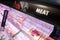 Meat signage at the poultry produce section of supermarket with defocused background