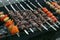 Meat skewered and vegetables grill