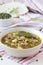 Meat soup with beef, mung green beans, legumes, hot Indian