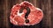 Meat steak with question mark on wood board