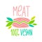 Meat vegan 100 percent, vector icon. Plant based cutlet. Green leaves instead of minced meat. Vegan product made from