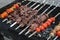 Meat and vegetables skewered cooked on the grill