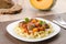 Meatballs with pasta, pumpkin and vegetable sauce
