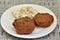 Meatballs and Potato salad on white Plate