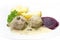 Meatballs in a white sauce with capers, potatoes and beetroot, K