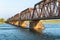 Meatl railroad bridge over a mighty river