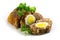 Meatloaf with boiled eggs inside for Easter, isolated