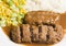Meatloaf with mashed potatoes and succotash