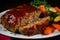 Meatloaf with a sweet and tangy glaze, served with a colorful medley of roasted vegetables