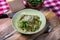 Meaty Green Italian Pasta with Cheese and Leafy Greens