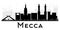 Mecca City skyline black and white silhouette.