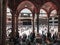 MECCA, SAUDI ARABIA-CIRCA 2019 : General view of  Muslim pilgrims circumambulate tawaf the Kaaba.Muted pastel color filter