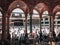 MECCA, SAUDI ARABIA-CIRCA 2019 : General view of  Muslim pilgrims circumambulate tawaf the Kaaba.Muted pastel color filter
